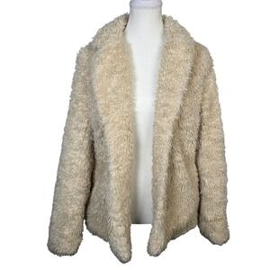 VTG Forever 21‎ Cream Fuzzy Shaggy Faux Fur Open Front Jacket Teddy Coat Y2K L